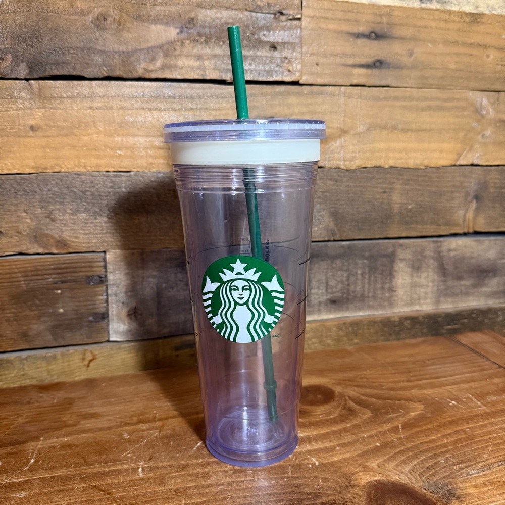STARBUCKS Siren Logo Clear 24 fl oz Venti Cold‎ Beverage Tumbler Green Straw